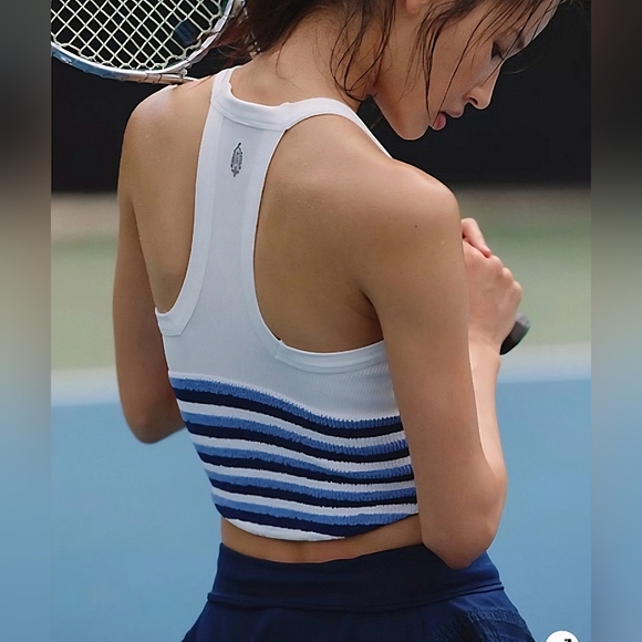 Free People Movement All Clear V Neck Striped Blue White Combo Cami Top - Picture 4 of 8